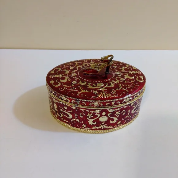Vintage Red Gold Oval Jewelry Trinket Box With Shoe On Top Rococo Style …